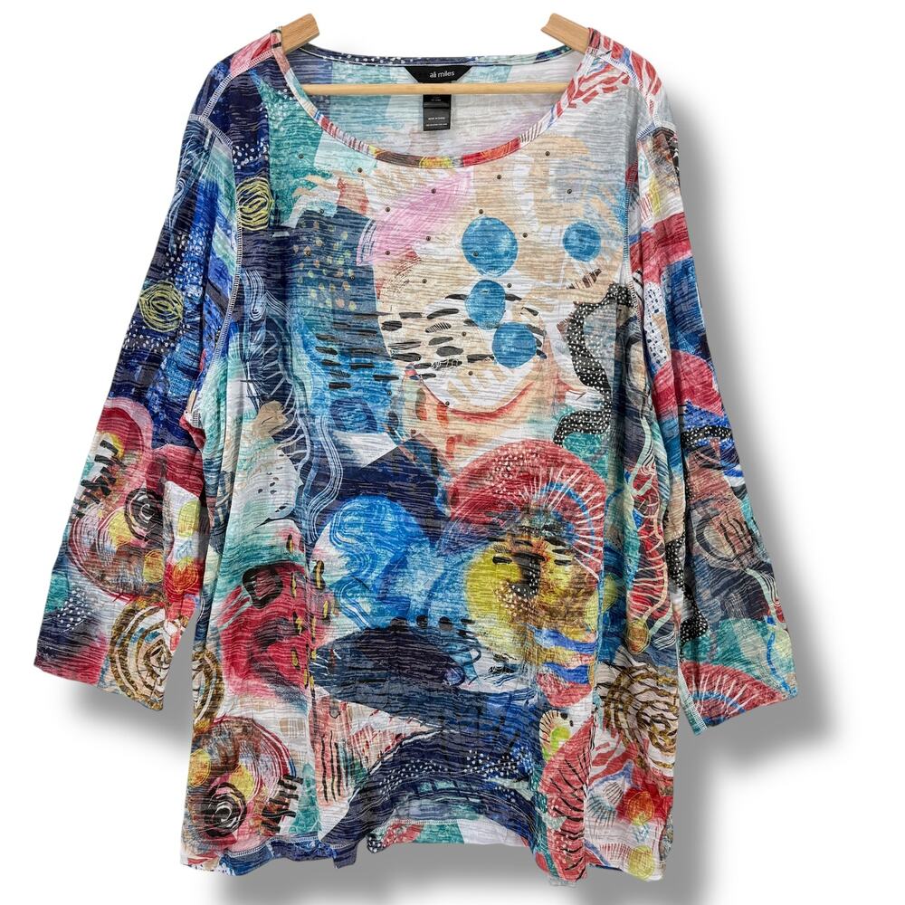 Ali Miles Abstract Art Print Artsy Shirt Plus Size 3X Artsy Lagenlook Top